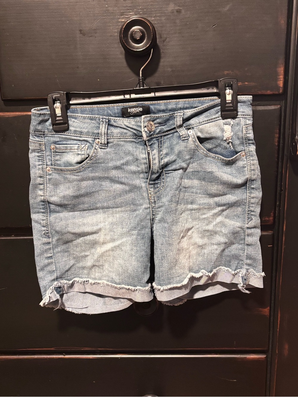 Kensie Light Blue Distressed Denim Shorts